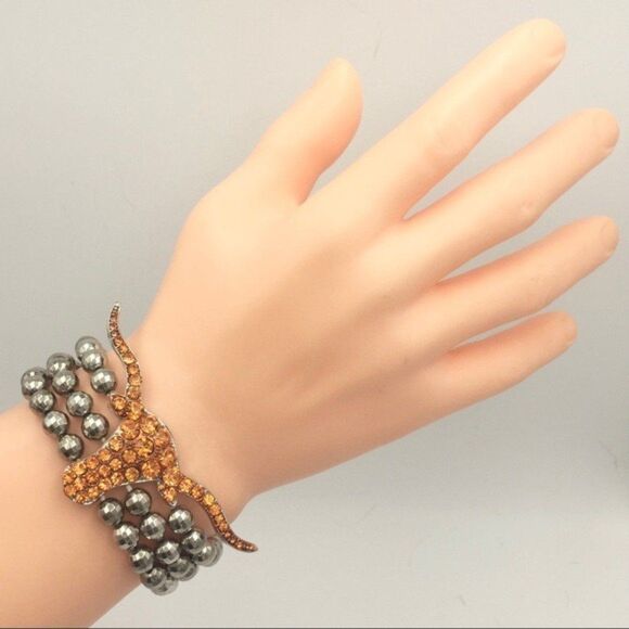 Large Burnt Orange Longhorn Bull Stretch Bracelet - Picture 2 of 3